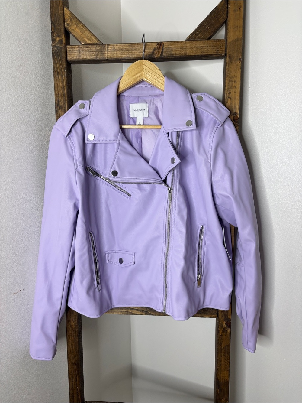 Nine West Lilac Faux Leather Moto Jacket Size L